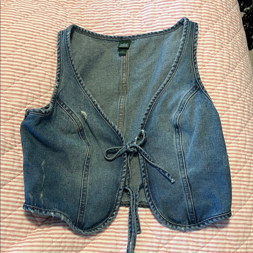 Denim Vest with Tie Front